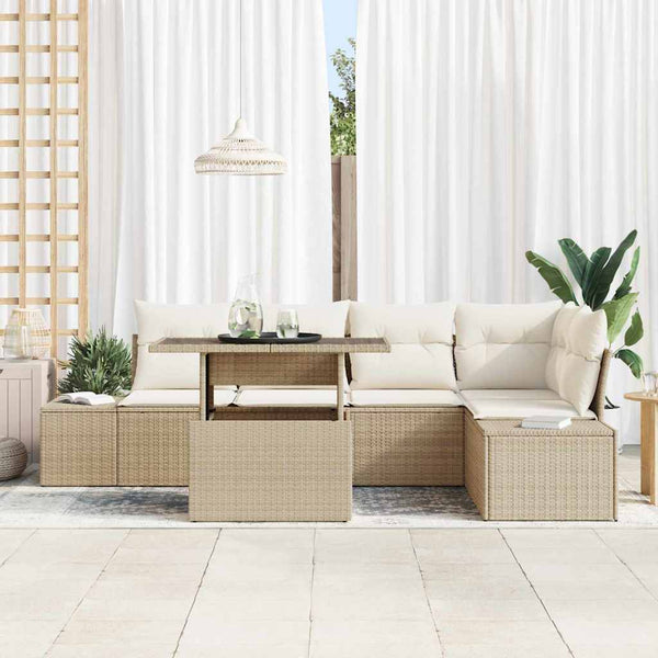 Gartensofa Set Beige Poly Rattan 6-teilig