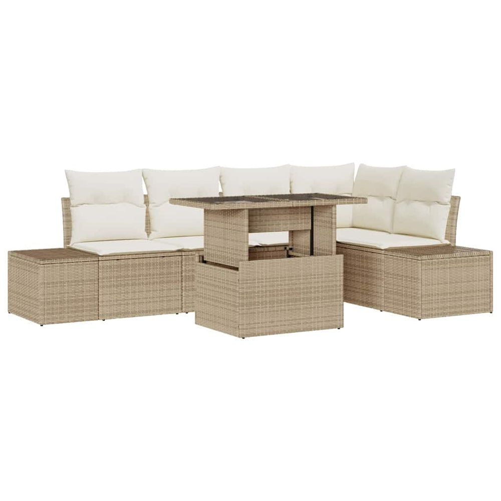 Gartensofa Set Beige Poly Rattan 6-teilig