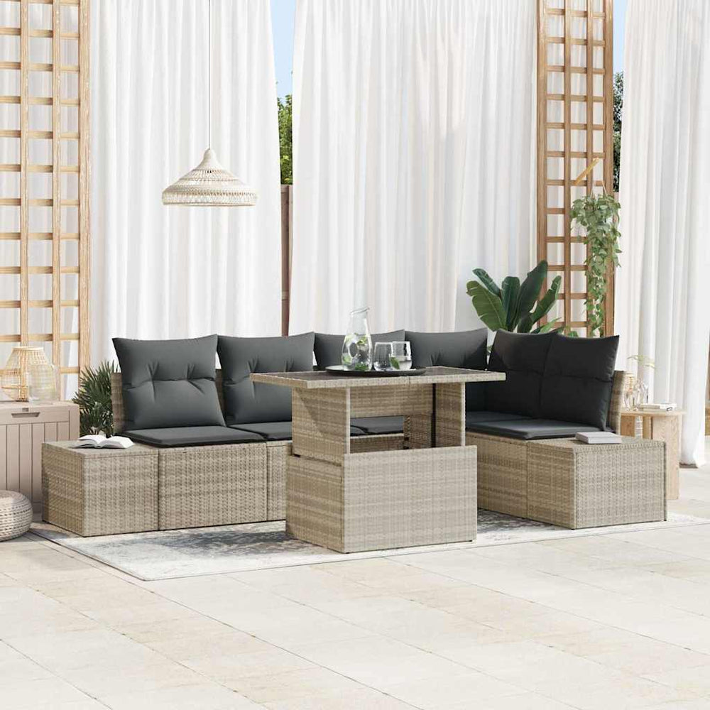 Gartenmöbel Set Hellgrau Poly Rattan 6-teilig