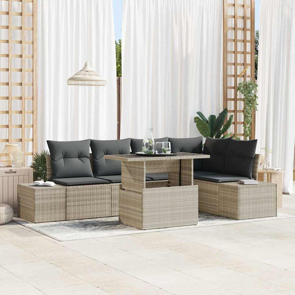Gartenmöbel Set Hellgrau Poly Rattan 6-teilig