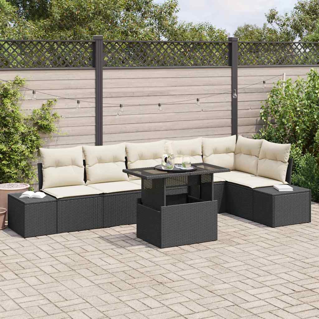vidaXL Salon de jardin avec coussins et rangement 7 pcs Noir et crème
