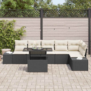 vidaXL Salon de jardin avec coussins et rangement 7 pcs Noir et crème