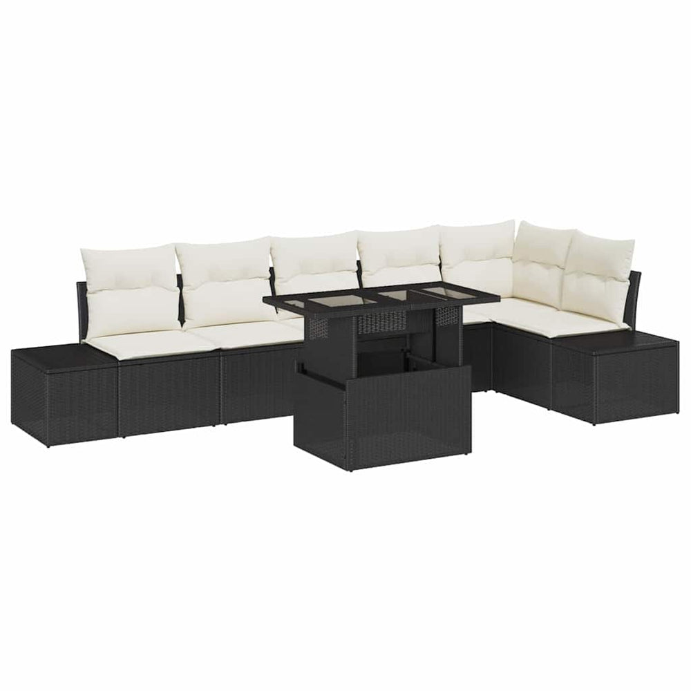 Garten Sofa Set mit Kissen Schwarz/Creme
