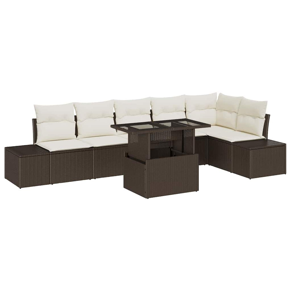 vidaXL Salon de jardin avec coussins et rangement 7 pcs Marron et Crème