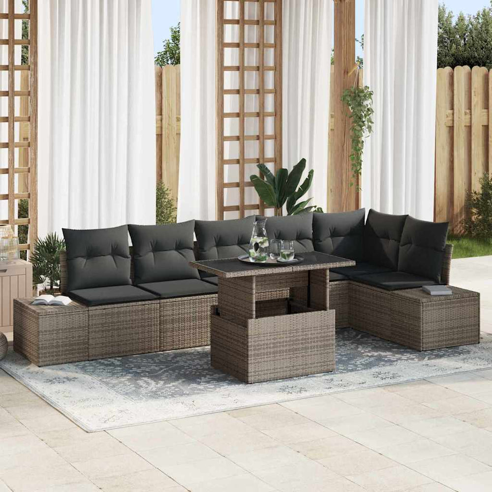 vidaXL Salon de jardin avec coussins et rangements 7 pcs Gris