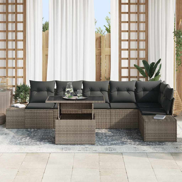 Graues Gartensofa-Set mit Kissen und Stauraum