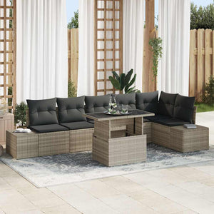Gartensofa Set Hellgrau Poly Rattan 7-teilig