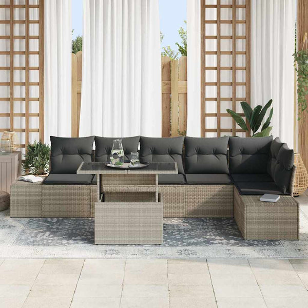 Gartensofa Set Hellgrau Poly Rattan 7-teilig