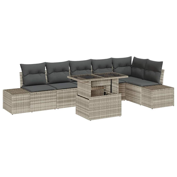 Gartensofa Set Hellgrau Poly Rattan 7-teilig