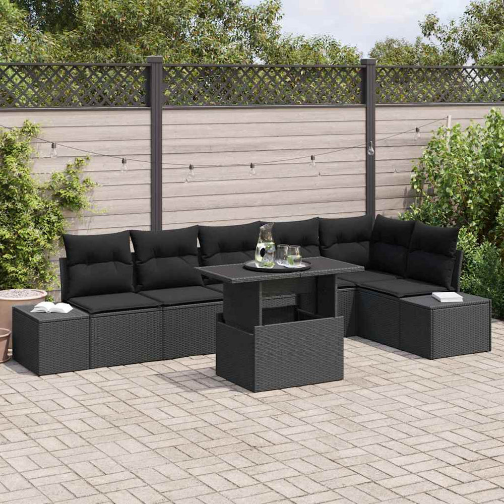 vidaXL Ensemble de canapés de jardin avec coussins de rangement 7 pcs Noir