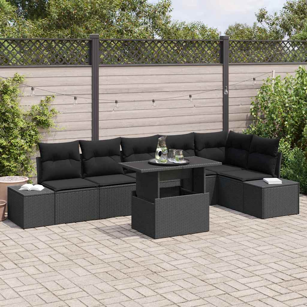 Schwarzes Gartensofa-Set mit Kissen & Stauraum