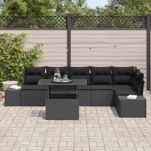 Schwarzes Gartensofa-Set mit Kissen & Stauraum