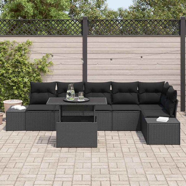 Schwarzes Gartensofa-Set mit Kissen & Stauraum
