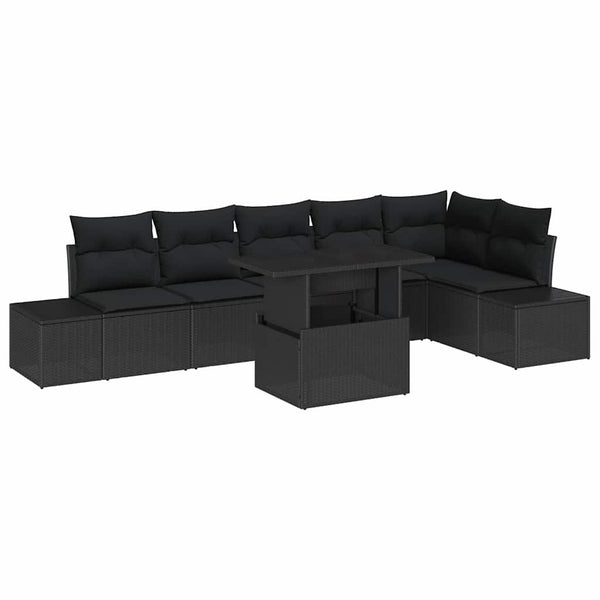 Schwarzes Gartensofa-Set mit Kissen & Stauraum