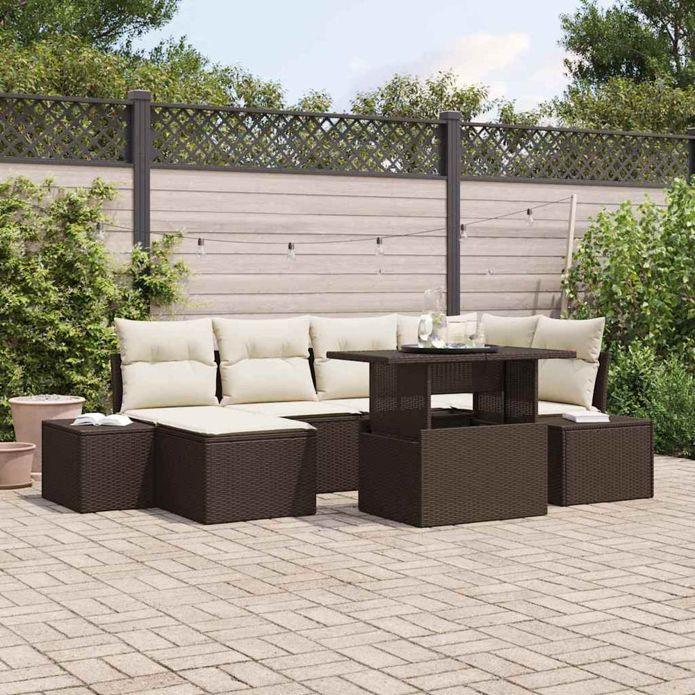vidaXL Garden Sofa Set with Cushions 7 pcs Brown and Cream
