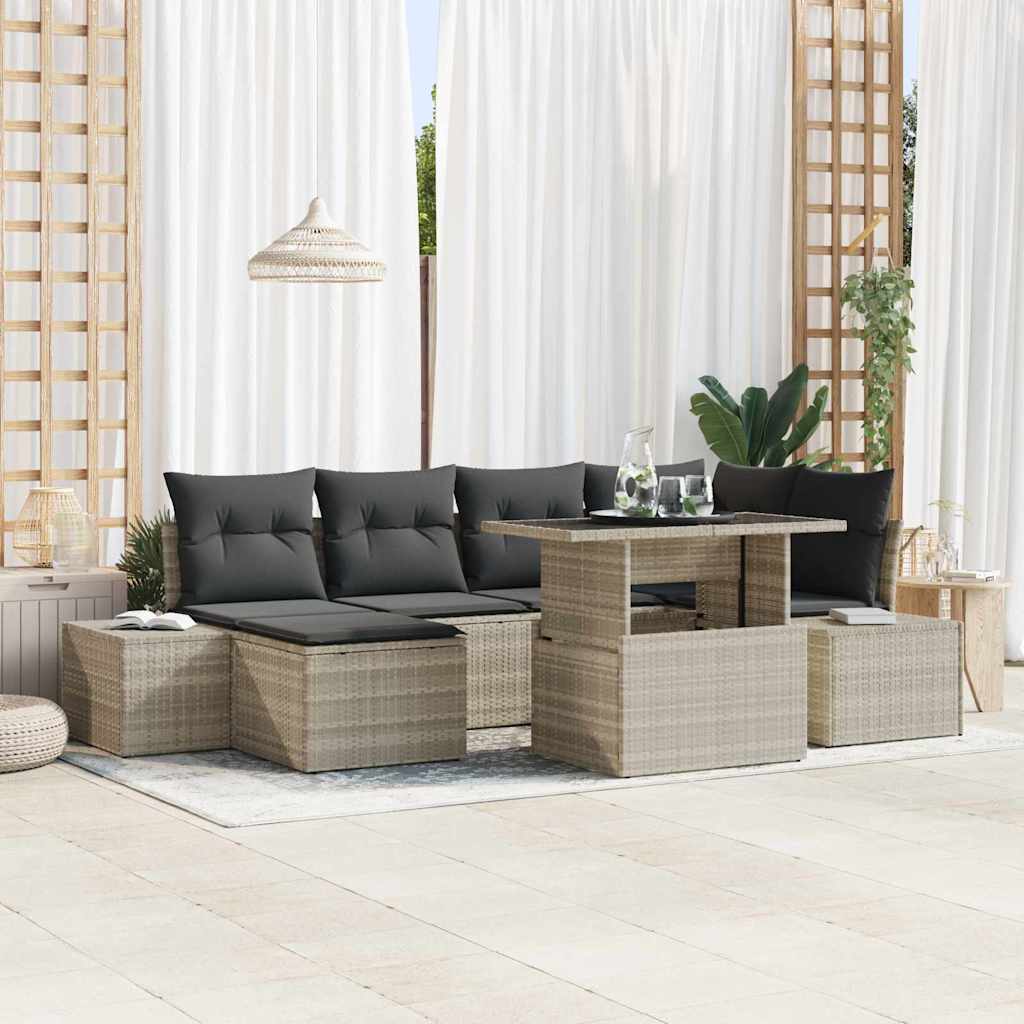 Garten Sofa Set Hellgrau mit Kissen, 7-teilig