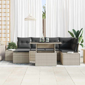 Garten Sofa Set Hellgrau mit Kissen, 7-teilig