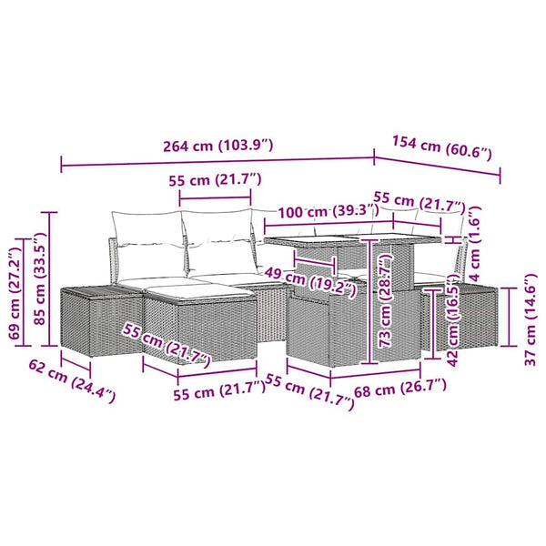 Garten Sofa Set Hellgrau mit Kissen, 7-teilig