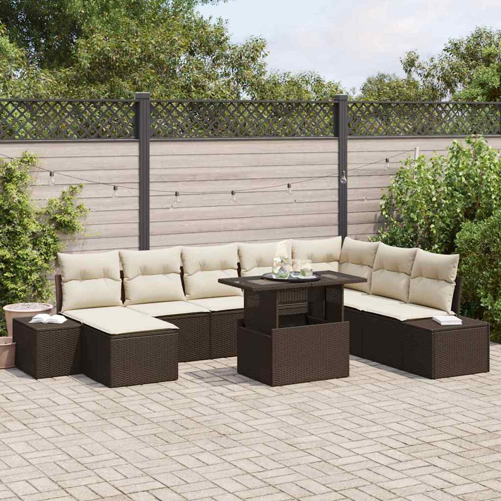 vidaXL Salon de jardin avec coussins 9 pcs Marron et crème Résine tressée