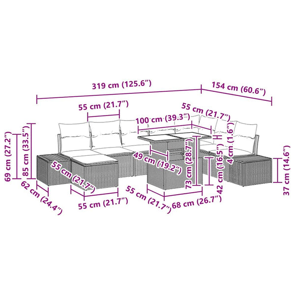 Gartensofa Set Braun Creme 9-teilig