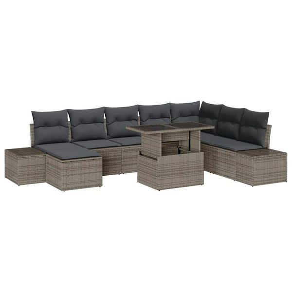 Gartensofa Set Grau Poly-Rattan 9-teilig