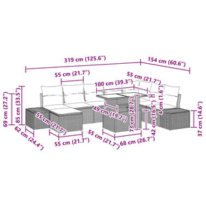 Gartensofa Set Grau Poly-Rattan 9-teilig