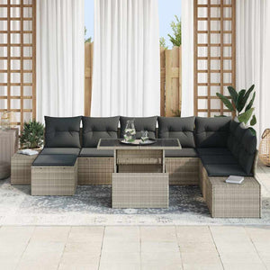 Gartensofa Set Hellgrau Poly-Rattan 9-teilig