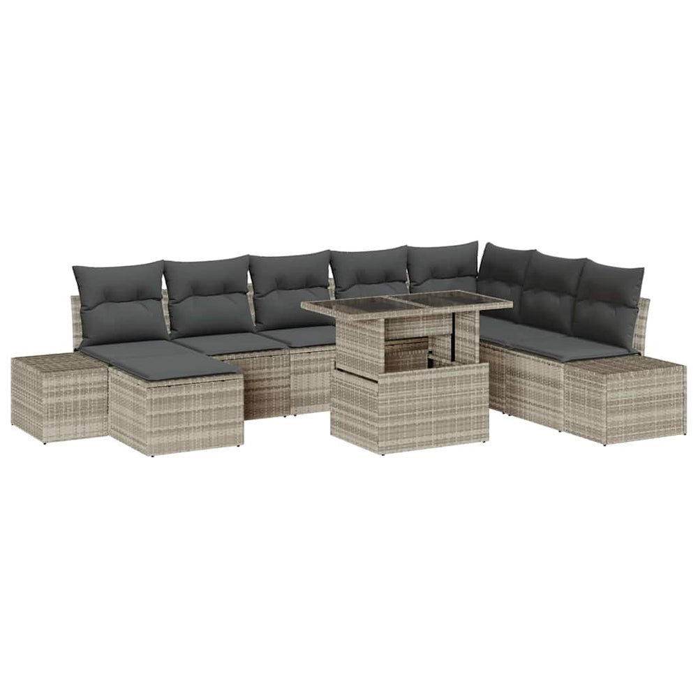 vidaXL Garden Sofa Set with Cushions 9 pcs Light Grey Poly Rattan