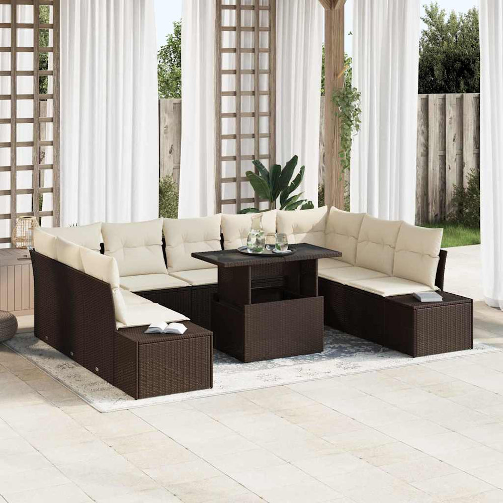 Gartensofa Set Braun Creme Poly-Rattan 10-teilig