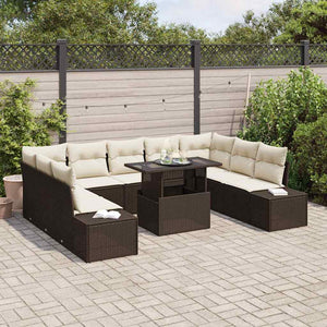 vidaXL Salon de jardin avec coussins 10 pcs Marron et crème Résine tressée
