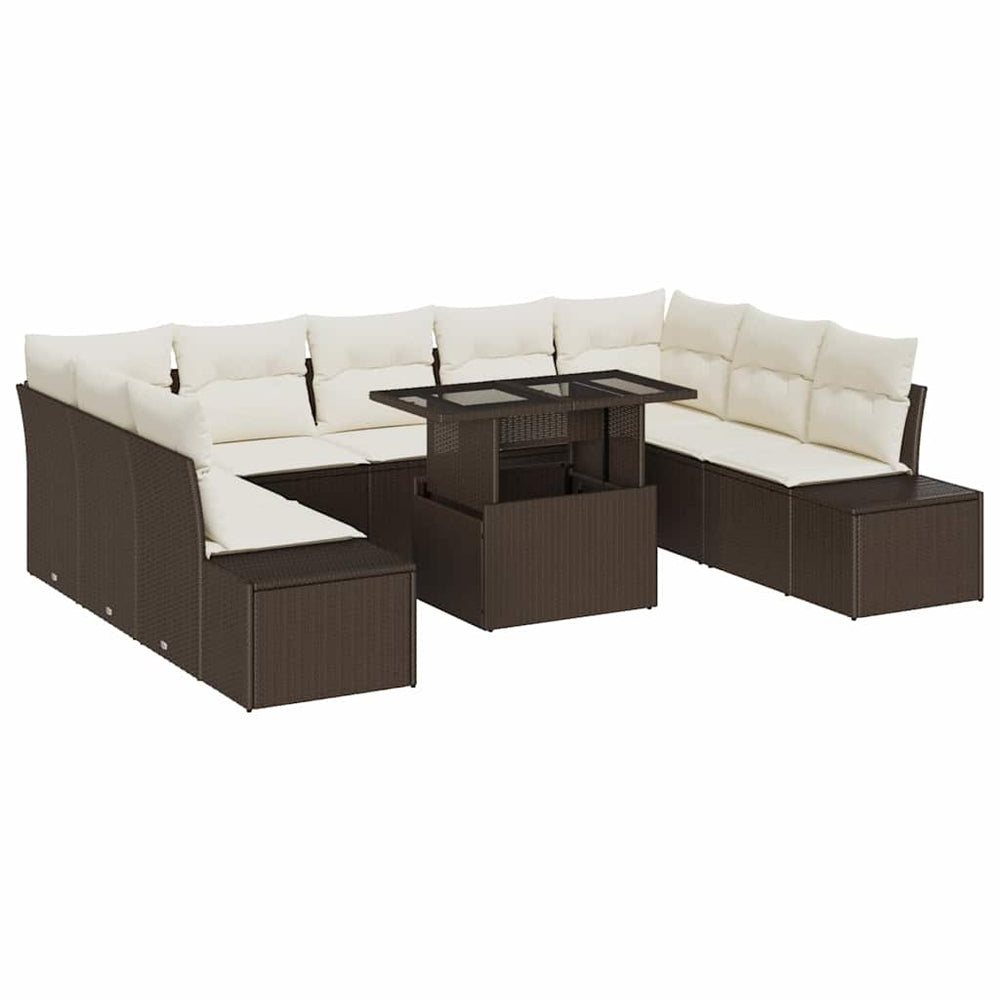 Gartensofa Set Braun Creme Poly-Rattan 10-teilig