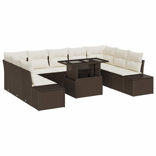 vidaXL Salon de jardin avec coussins 10 pcs Marron et crème Résine tressée