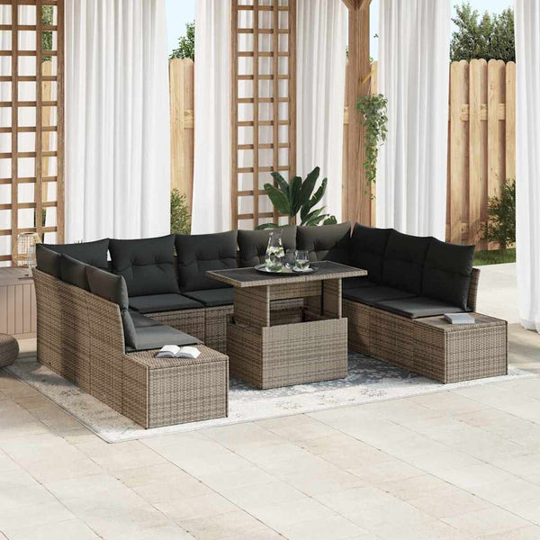 vidaXL Salon de jardin avec coussins 10 pcs Résine tressée Gris