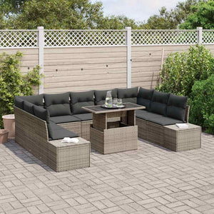 vidaXL Salon de jardin avec coussins 10 pcs Résine tressée Gris
