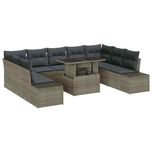 vidaXL Salon de jardin avec coussins 10 pcs Résine tressée Gris