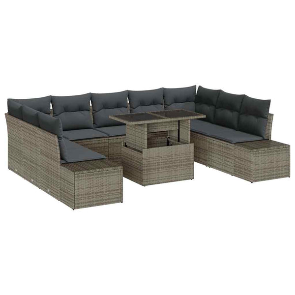 vidaXL Salon de jardin avec coussins 10 pcs Résine tressée Gris