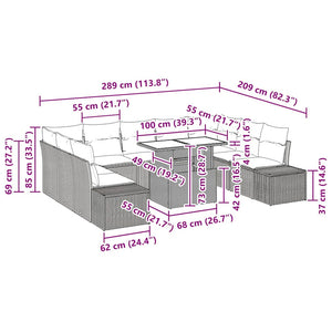 vidaXL Salon de jardin avec coussins 10 pcs Résine tressée Gris