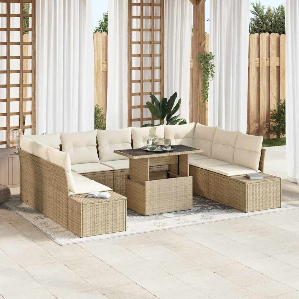 vidaXL Salon de jardin avec coussins 10 pcs Beige et Crème résine tressée