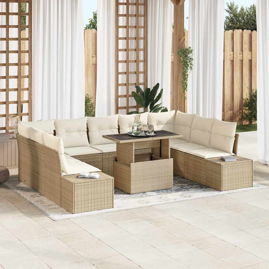 Gartensofa Set Beige Creme Poly-Rattan 10-teilig