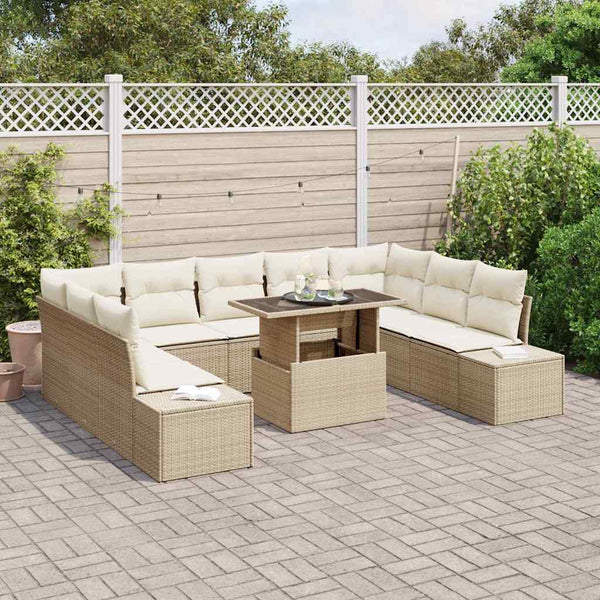 Gartensofa Set Beige Creme Poly-Rattan 10-teilig