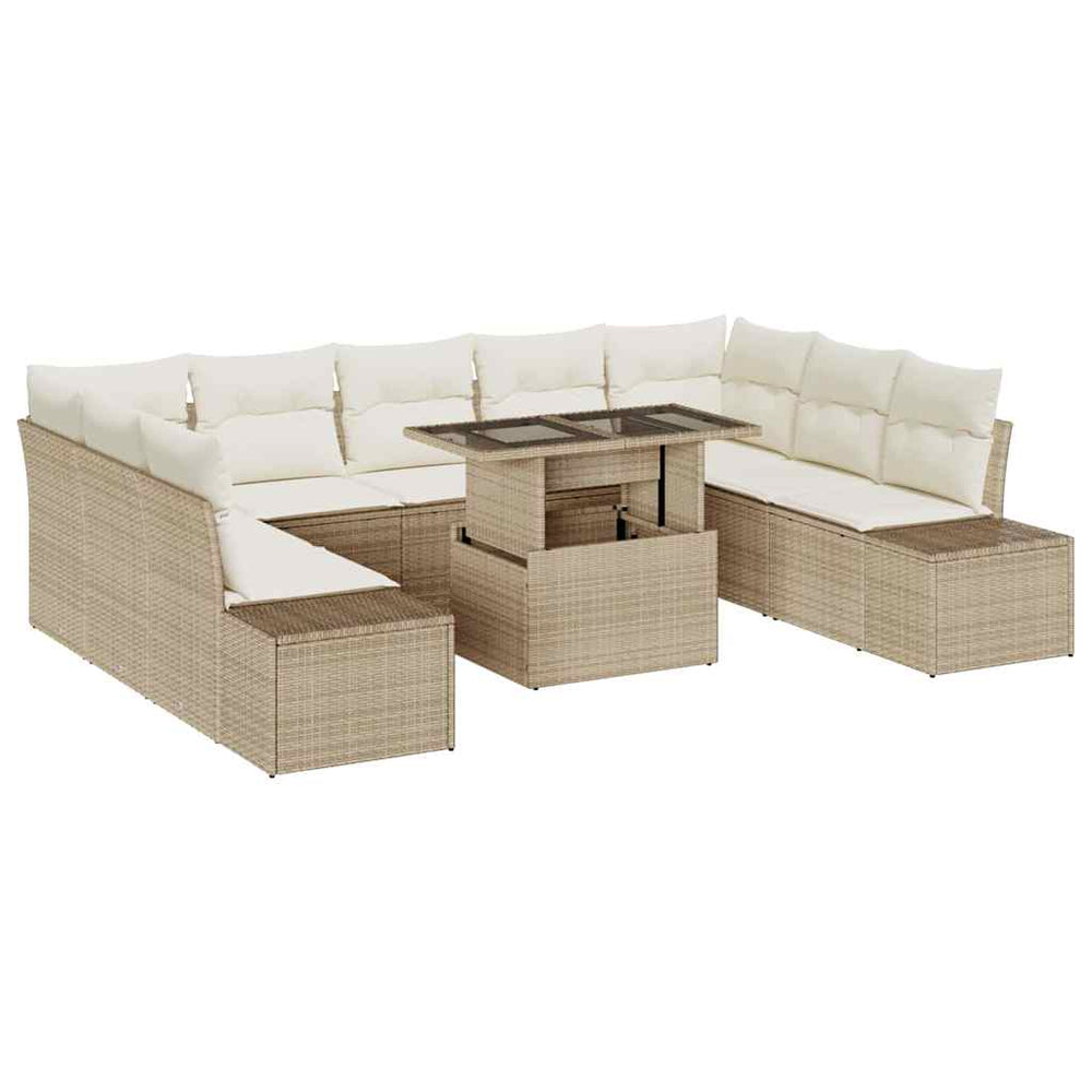 vidaXL Salon de jardin avec coussins 10 pcs Beige et Crème résine tressée