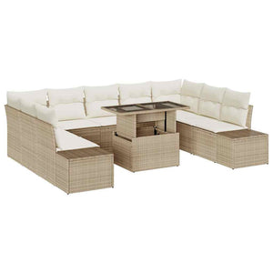 Gartensofa Set Beige Creme Poly-Rattan 10-teilig
