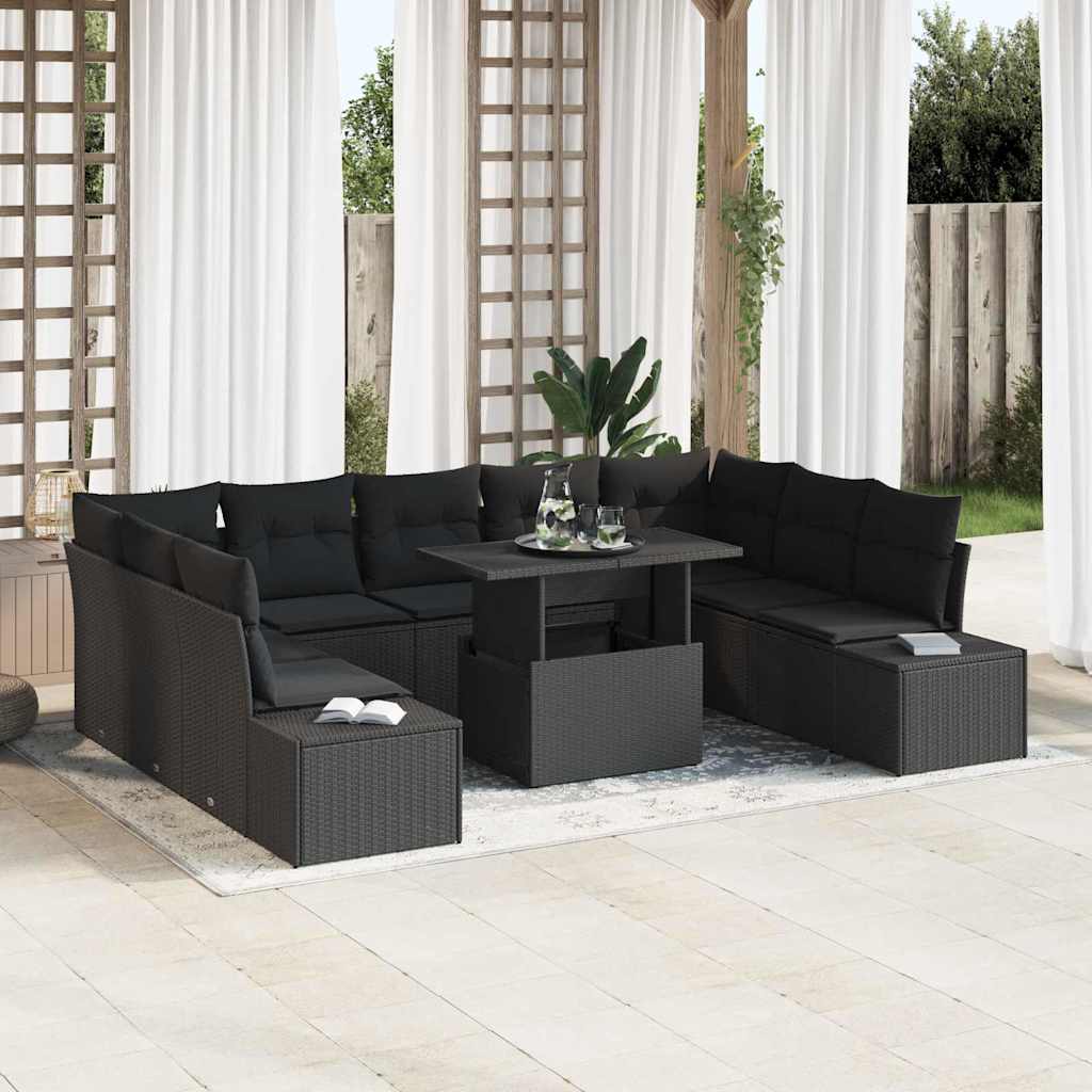 Gartensofa Set Schwarz Poly Rattan mit Kissen