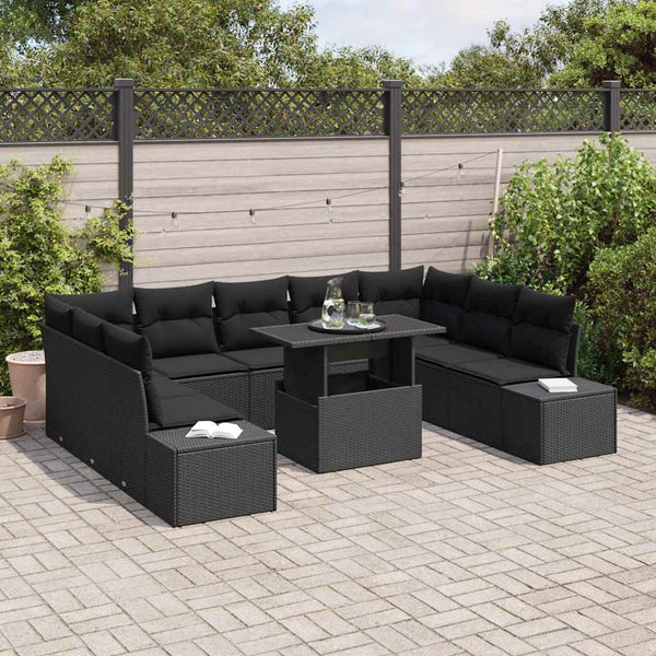 Gartensofa Set Schwarz Poly Rattan mit Kissen
