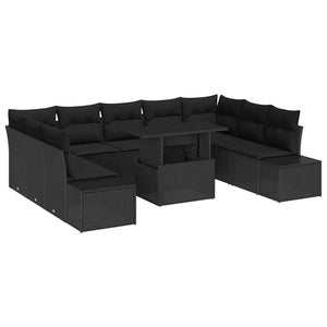 Gartensofa Set Schwarz Poly Rattan mit Kissen