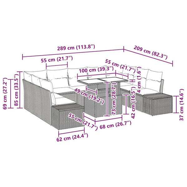 Gartensofa Set Schwarz Poly Rattan mit Kissen