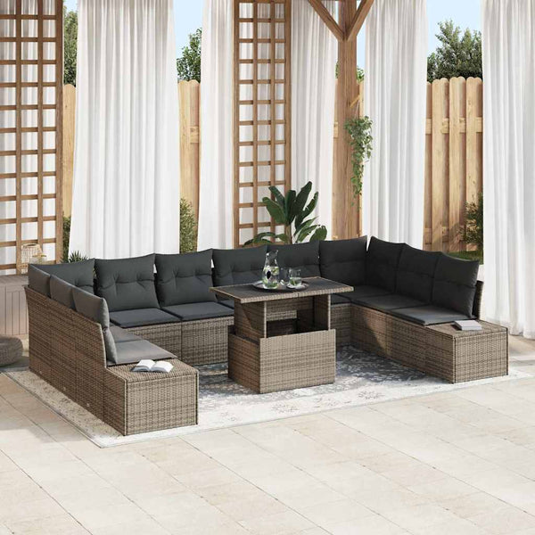 vidaXL Salon de jardin avec coussins et rangements 11 pcs Gris