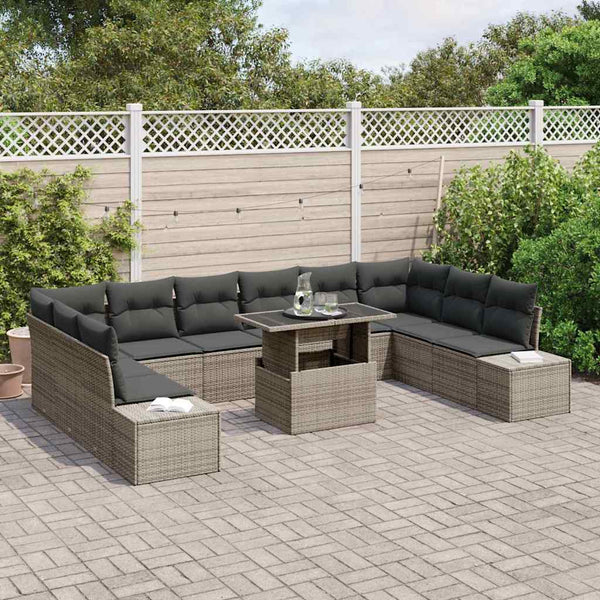 vidaXL Salon de jardin avec coussins et rangements 11 pcs Gris