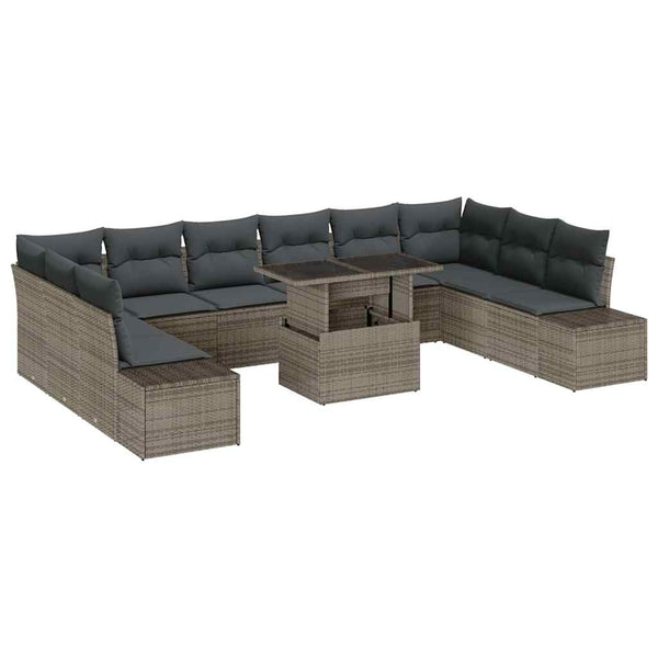 vidaXL Salon de jardin avec coussins et rangements 11 pcs Gris