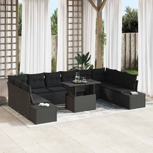 Garten Sofa Set mit Kissen Schwarz 11-teilig